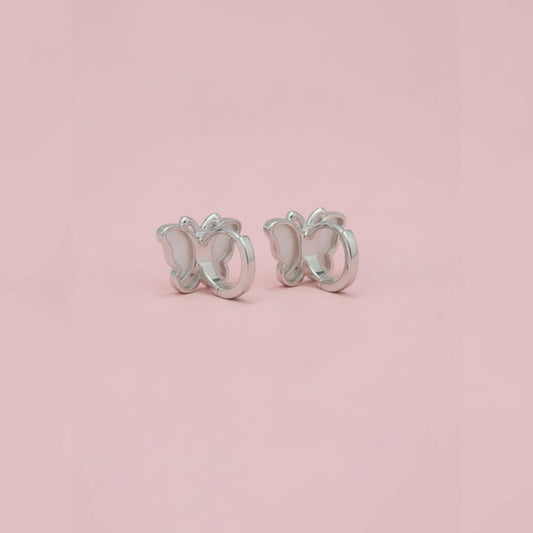 Glitzheaven 925 Sterling Silver Butterfly Stud Earrings with White Enamel & CZ Accent