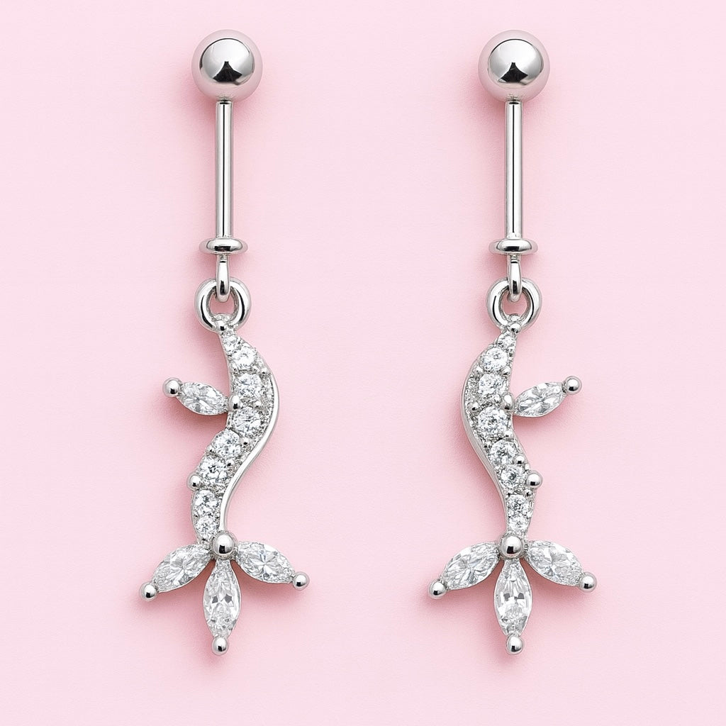 Glitzheaven 925 Sterling Silver Floral Drop Helix Earrings with CZ Stones