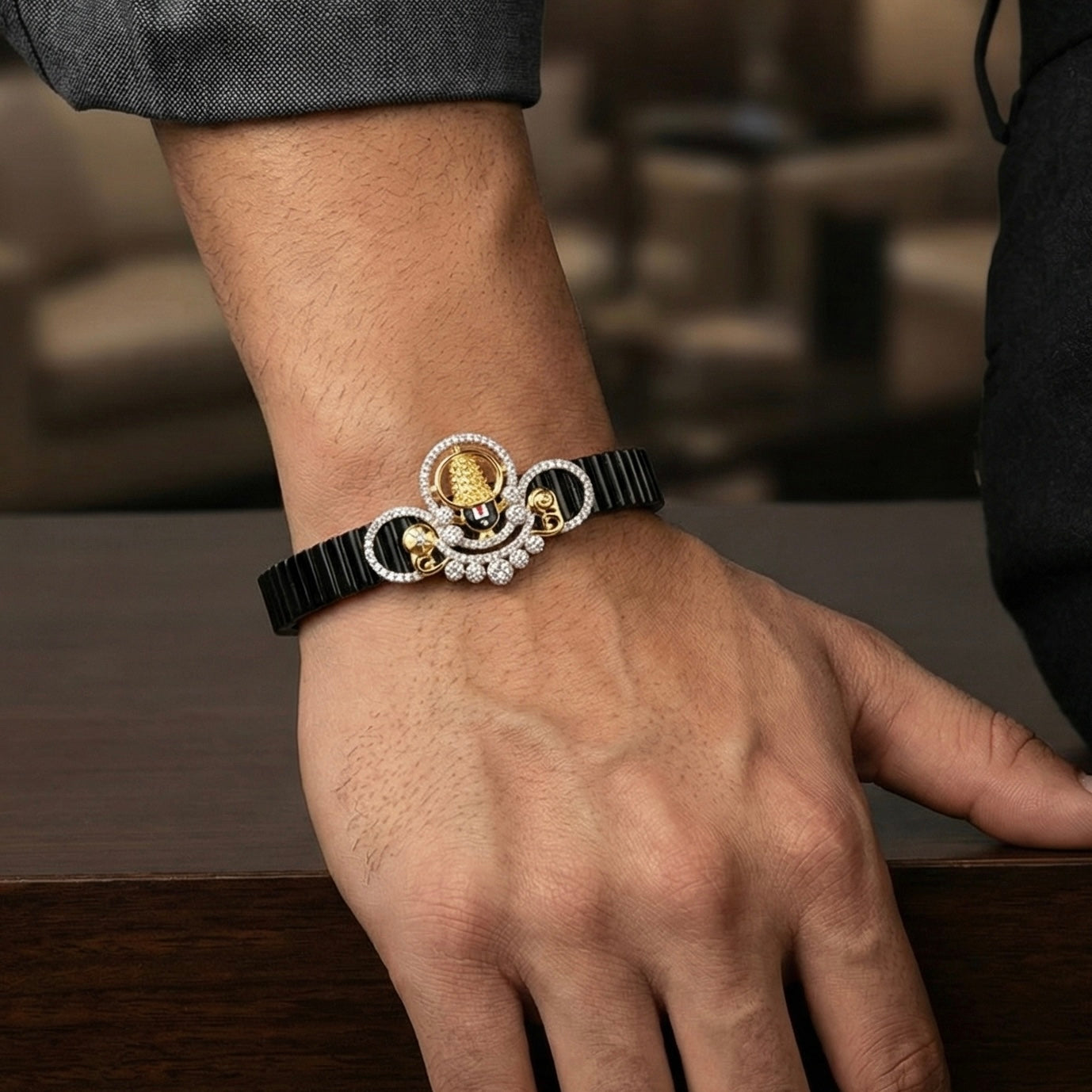 GlitzHeaven Divine Sacred Lingam Black Bracelet with Crystal Accents