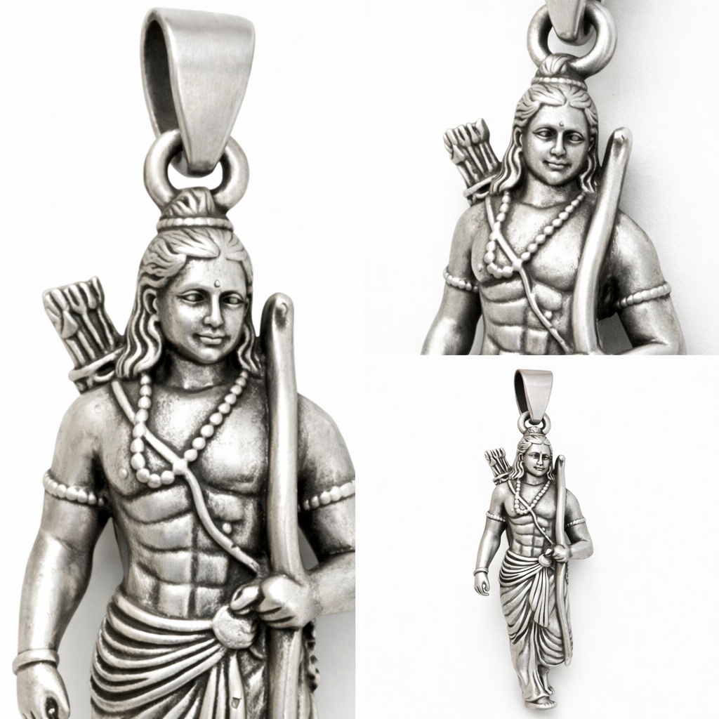 GlitzHeaven Divine 925 Sterling Silver Lord Ram Pendant – Symbol of Dharma & Inner Strength