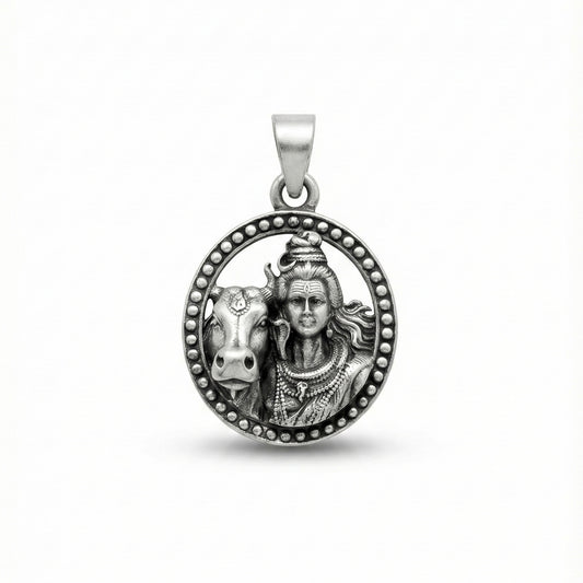 GlitzHeaven Divine 925 Sterling Silver Lord Shiva & Nandi Medallion Pendant – Symbol of Devotion, Strength & Balance