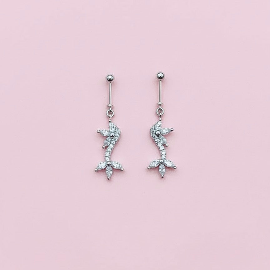 Glitzheaven 925 Sterling Silver Floral Drop Helix Earrings with CZ Stones