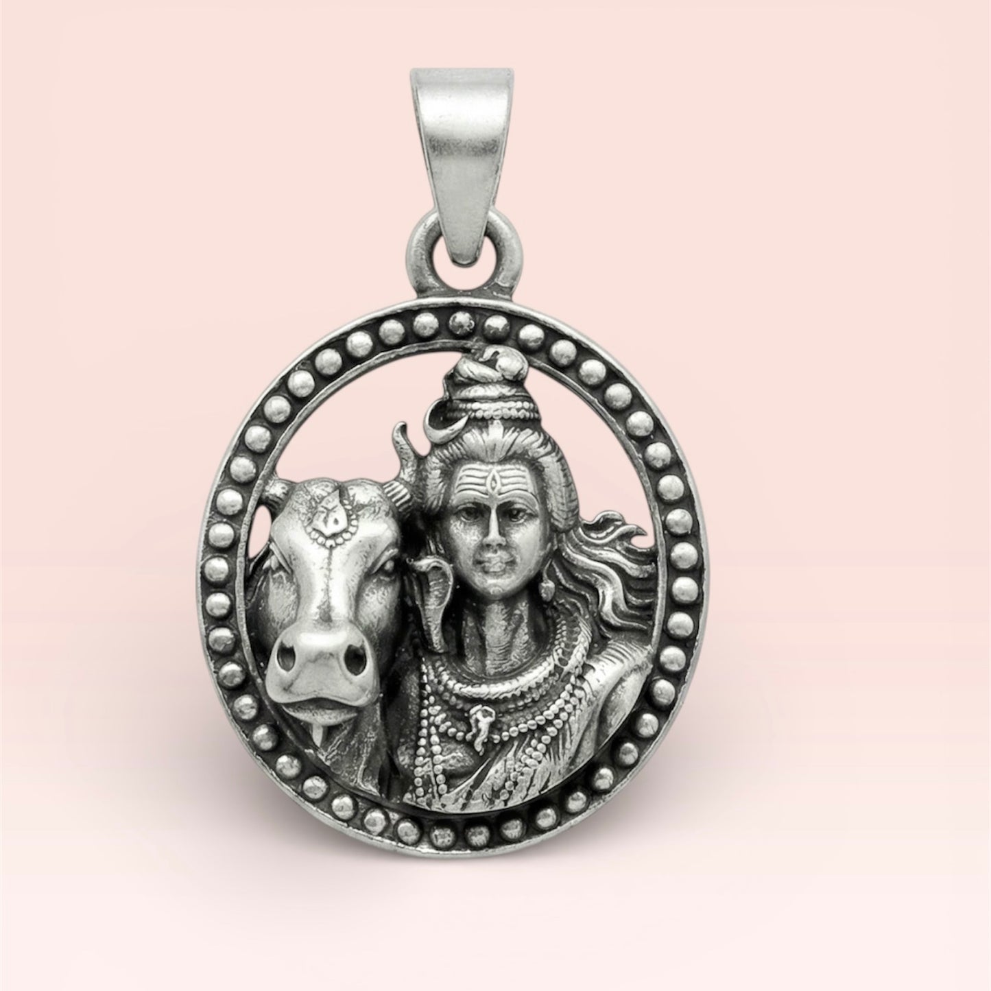 GlitzHeaven Divine 925 Sterling Silver Lord Shiva & Nandi Medallion Pendant – Symbol of Devotion, Strength & Balance