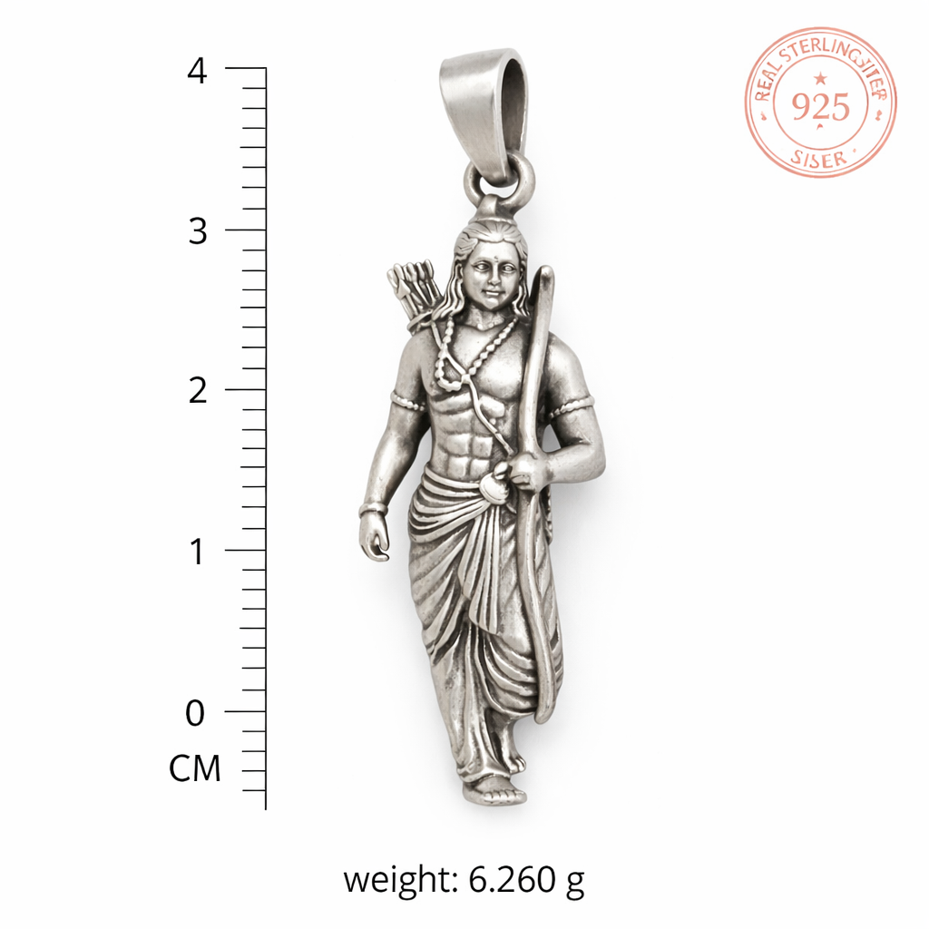 GlitzHeaven Divine 925 Sterling Silver Lord Ram Pendant – Symbol of Dharma & Inner Strength