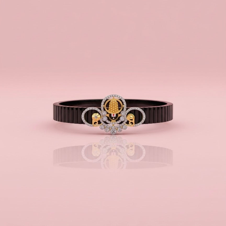 GlitzHeaven Divine Sacred Lingam Black Bracelet with Crystal Accents