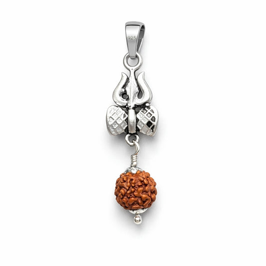 GlitzHeaven Divine 925 Sterling Silver Trishul with Rudraksha Pendant – Symbol of Protection, Power & Spiritual Energy