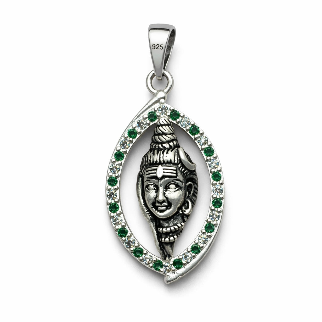 GlitzHeaven Divine 925 Sterling Silver Lord Shiva Navratna Halo Pendant – Symbol of Protection, Balance & Spiritual Power