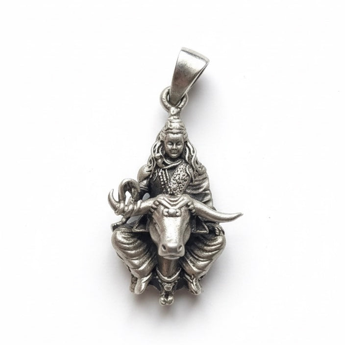 GlitzHeaven Divine 925 Sterling Silver Lord Shiva on Nandi Pendant – Symbol of Power, Devotion & Balance