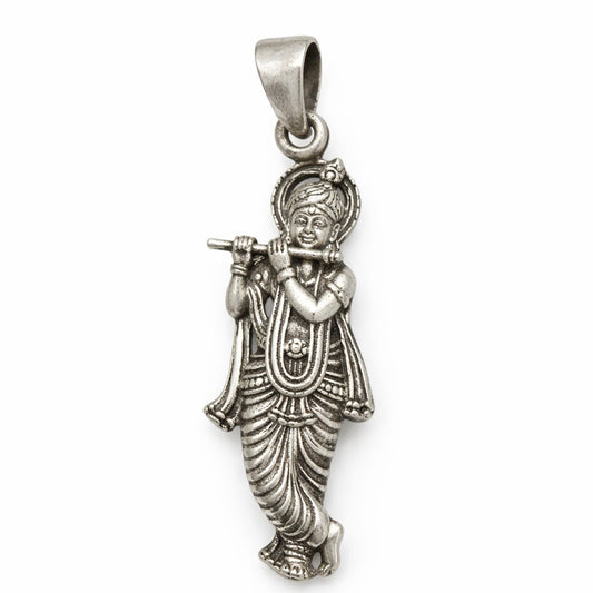 GlitzHeaven Divine 925 Sterling Silver Lord Krishna Flute Pendant – Symbol of Love, Peace & Devotion