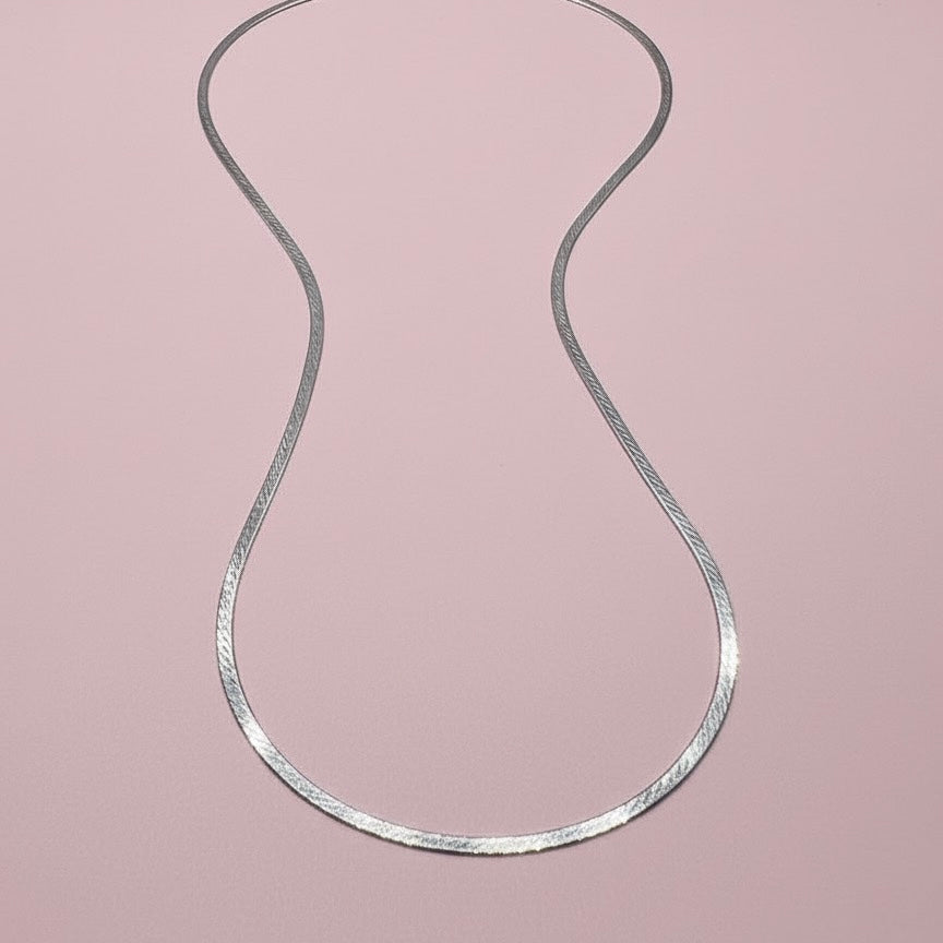 GlitzHeaven Classic 925 Sterling Silver Flat Snake Chain Necklace