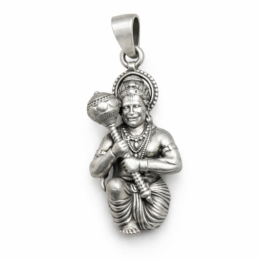 GlitzHeaven Divine 925 Sterling Silver Lord Hanuman Gada Pendant – Symbol of Strength, Courage & Protection
