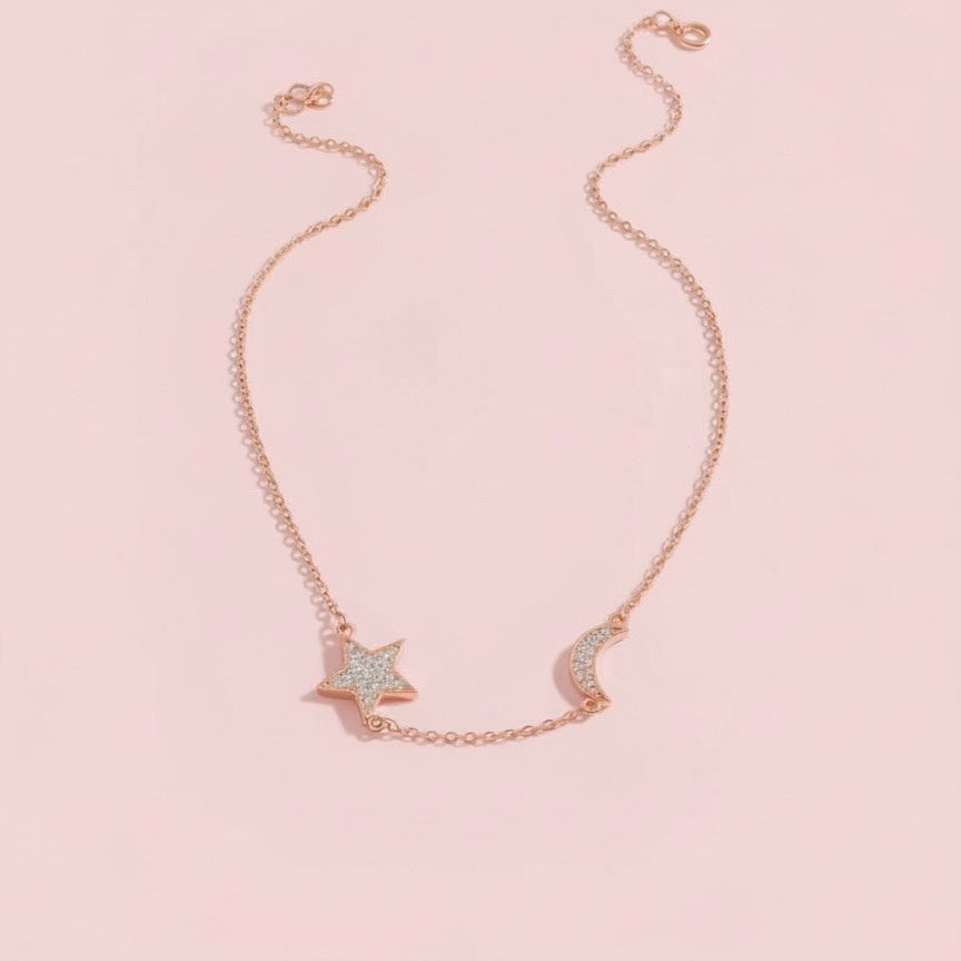 Glitzheaven 925 Sterling Silver Star & Moon Pendant Necklace – Celestial Dual Charm Design