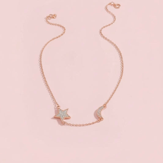 Glitzheaven 925 Sterling Silver Star & Moon Pendant Necklace – Celestial Dual Charm Design