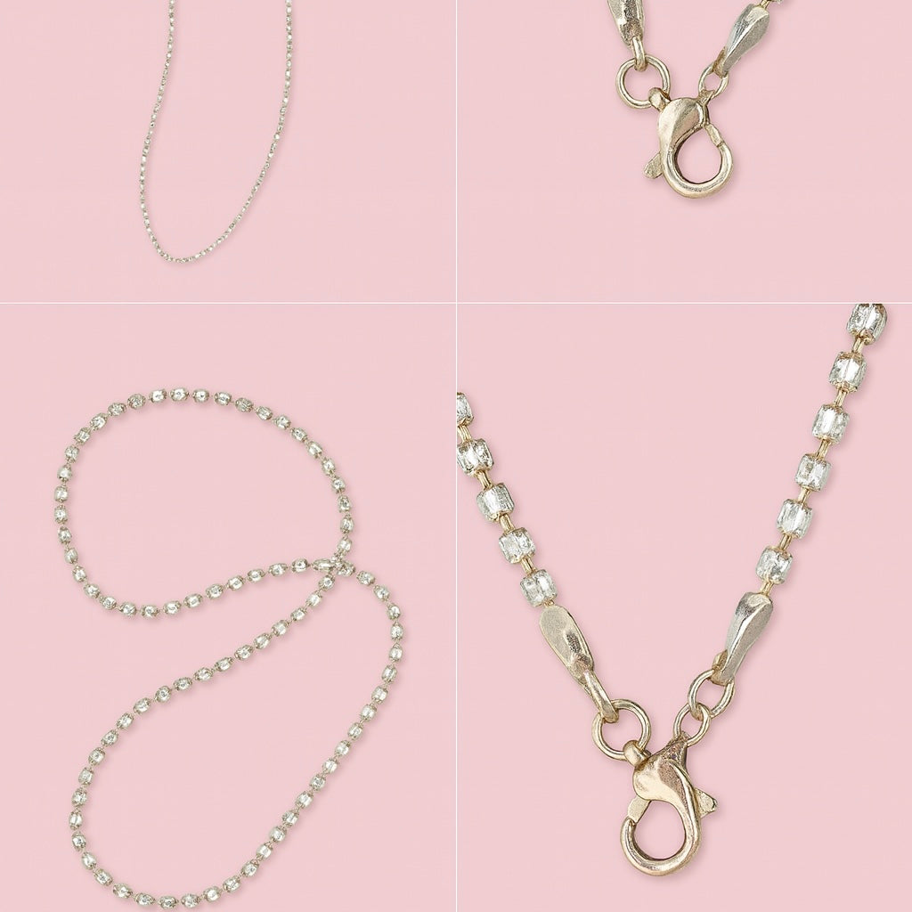 Glitzheaven Classic 925 Sterling Silver Diamond-Cut Chain