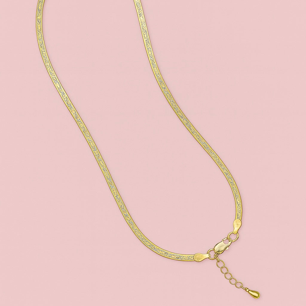 GlitzHeaven Luxe 925 Sterling Silver Gold-Finish Flat Chain Necklace