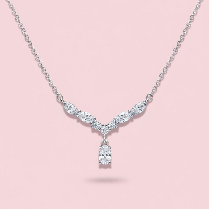 GlitzHeaven 925 Sterling Silver Angel Wing Drop Pendant with Cubic Zirconia