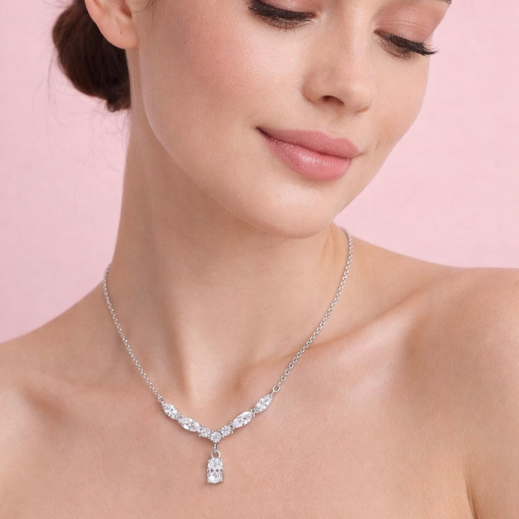 GlitzHeaven 925 Sterling Silver Angel Wing Drop Pendant with Cubic Zirconia