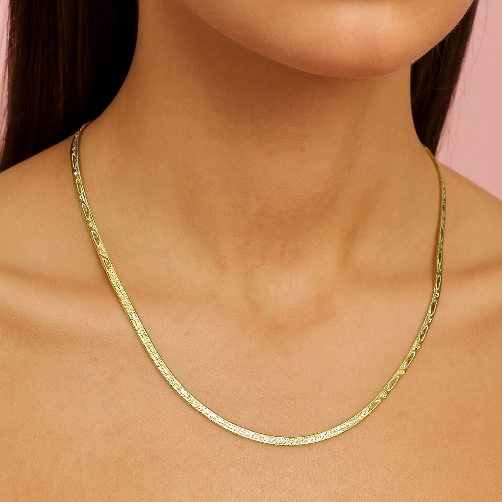 GlitzHeaven Luxe 925 Sterling Silver Gold-Finish Flat Chain Necklace