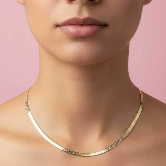 GlitzHeaven Luxe 925 Sterling Silver Gold-Finish Flat Chain Necklace