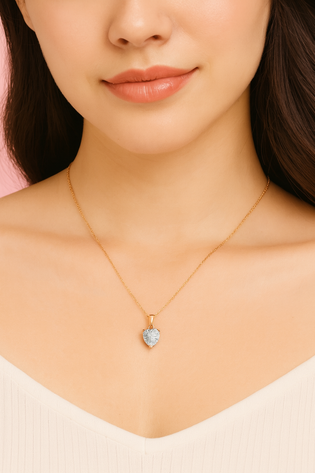 Glitzheaven 925 Sterling Rose Gold Heart-Cut CZ Pendant Necklac