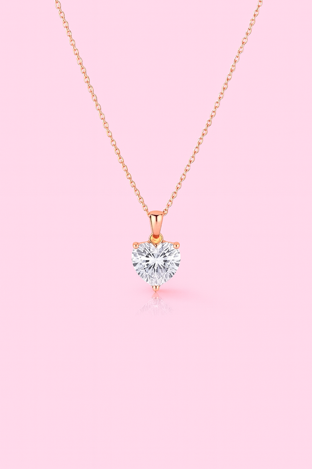 Glitzheaven 925 Sterling Rose Gold Heart-Cut CZ Pendant Necklac