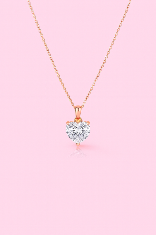 Glitzheaven 925 Sterling Rose Gold Heart-Cut CZ Pendant Necklac