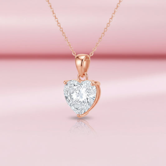 Glitzheaven 925 Sterling Rose Gold Heart-Cut CZ Pendant Necklac