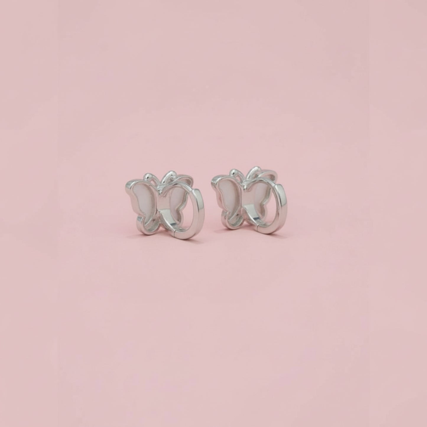 Glitzheaven 925 Sterling Silver Butterfly Stud Earrings with White Enamel & CZ Accent