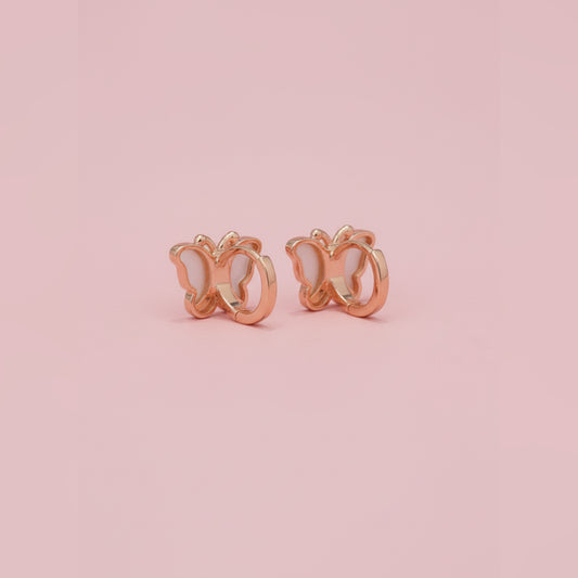 Glitzheaven 925 Sterling Silver Butterfly Stud Earrings – Rose Gold Finish with White Enamel