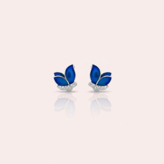 Glitzheaven 925 Sterling Silver Blue Lotus Stud Earrings – Elegant Floral Design with Sparkle