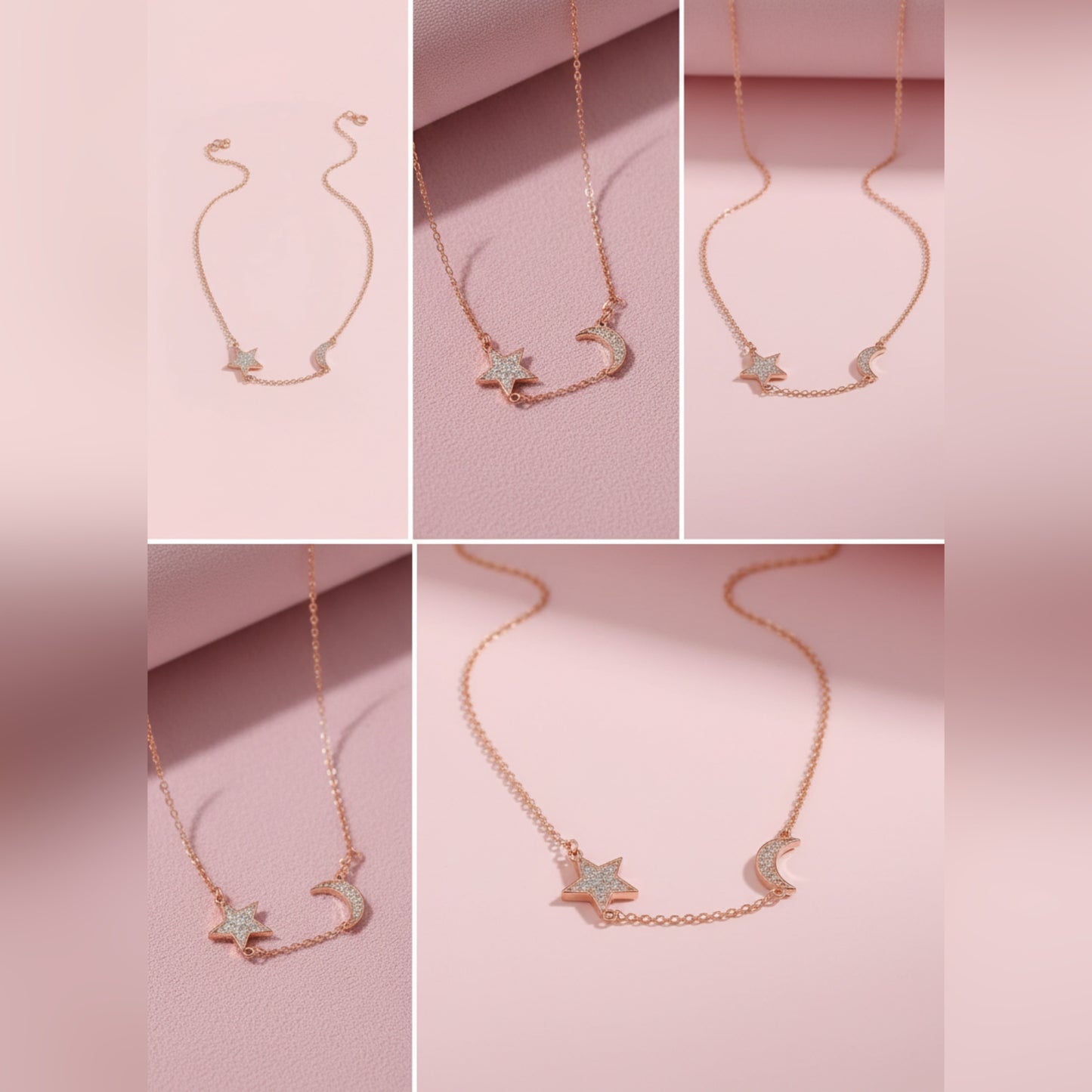 Glitzheaven 925 Sterling Silver Star & Moon Pendant Necklace – Celestial Dual Charm Design