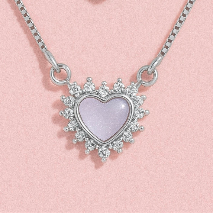 Glitzheaven 925 Sterling Silver Double-Layer Heart Pendant Necklace – Lock & Halo Heart Design