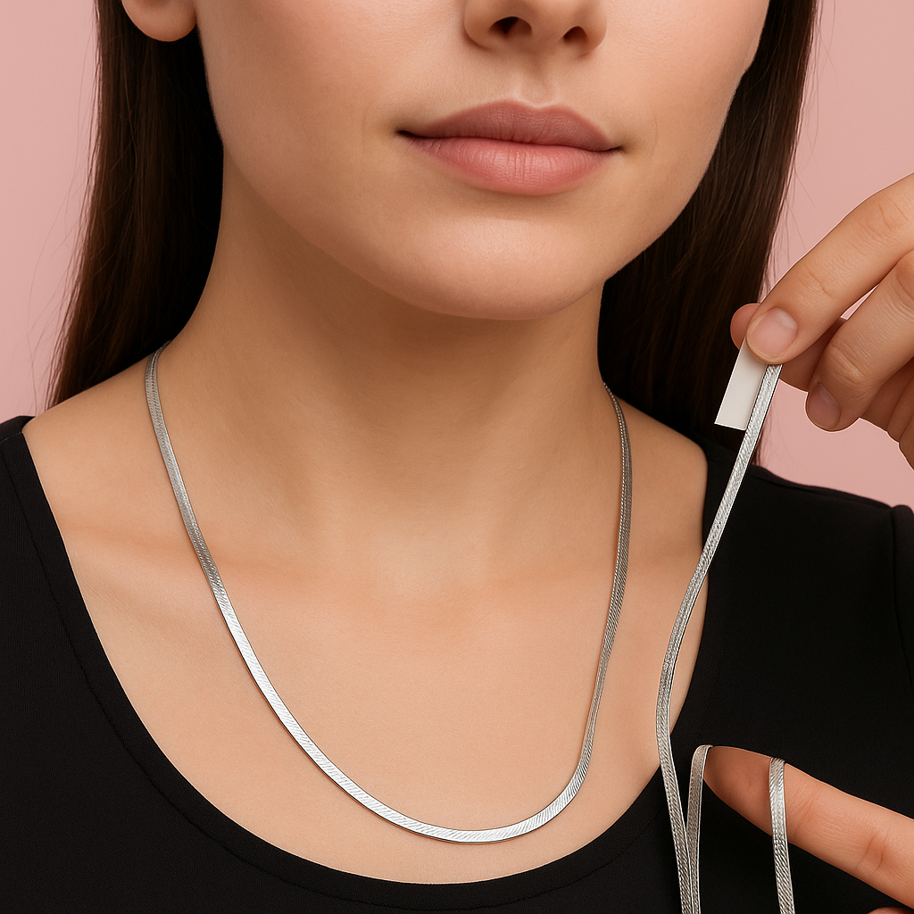 GlitzHeaven Classic 925 Sterling Silver Flat Snake Chain Necklace