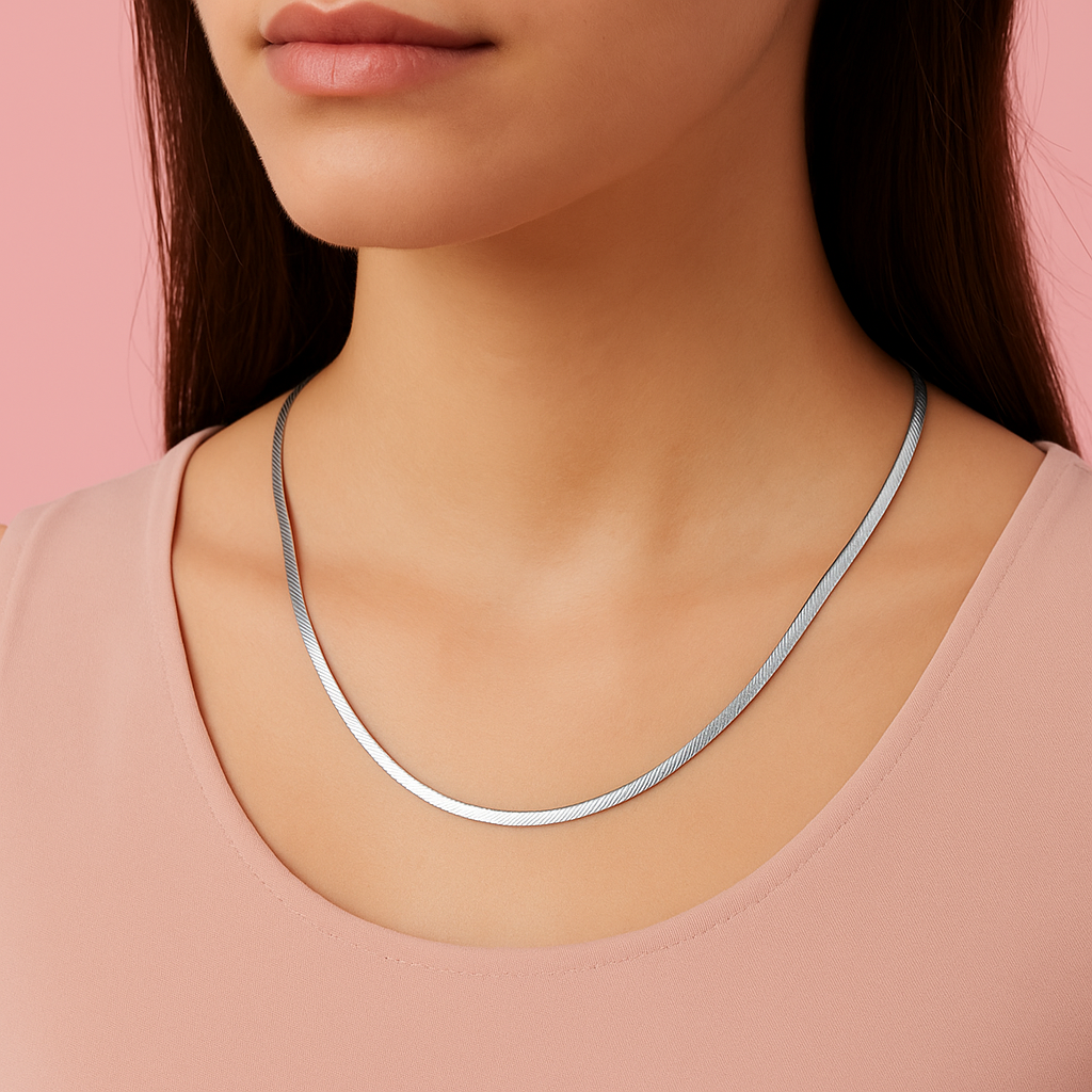 GlitzHeaven Classic 925 Sterling Silver Flat Snake Chain Necklace