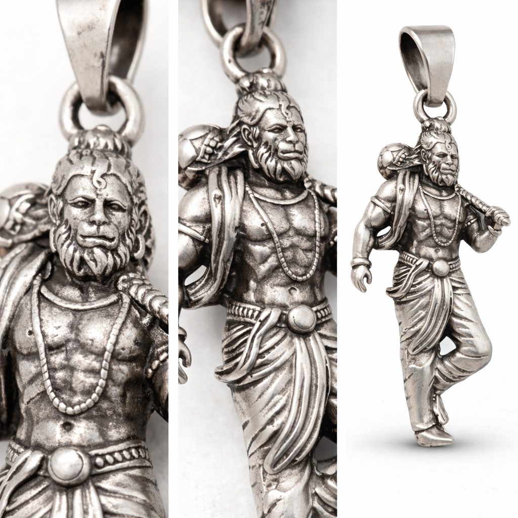 GlitzHeaven Divine 925 Sterling Silver Hanuman Ji Pendant – Symbol of Strength & Protection