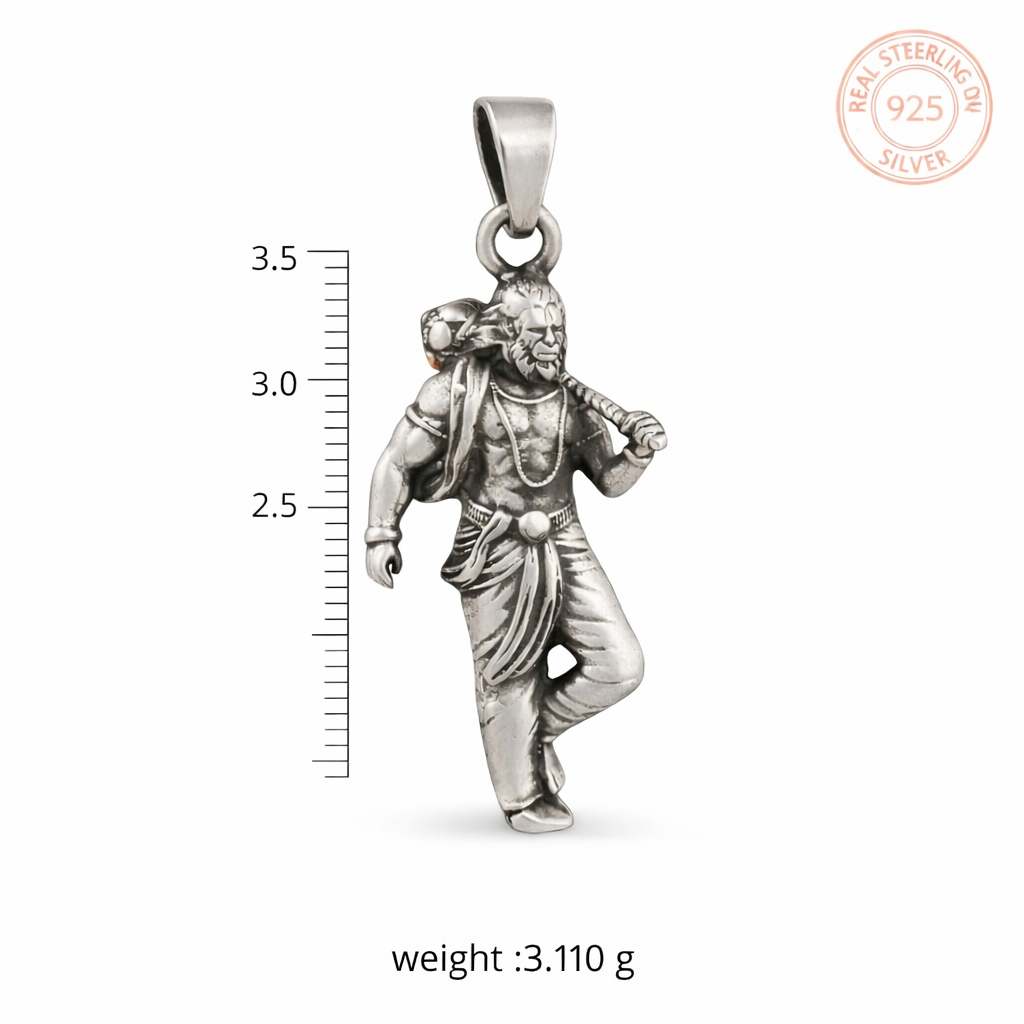 GlitzHeaven Divine 925 Sterling Silver Hanuman Ji Pendant – Symbol of Strength & Protection