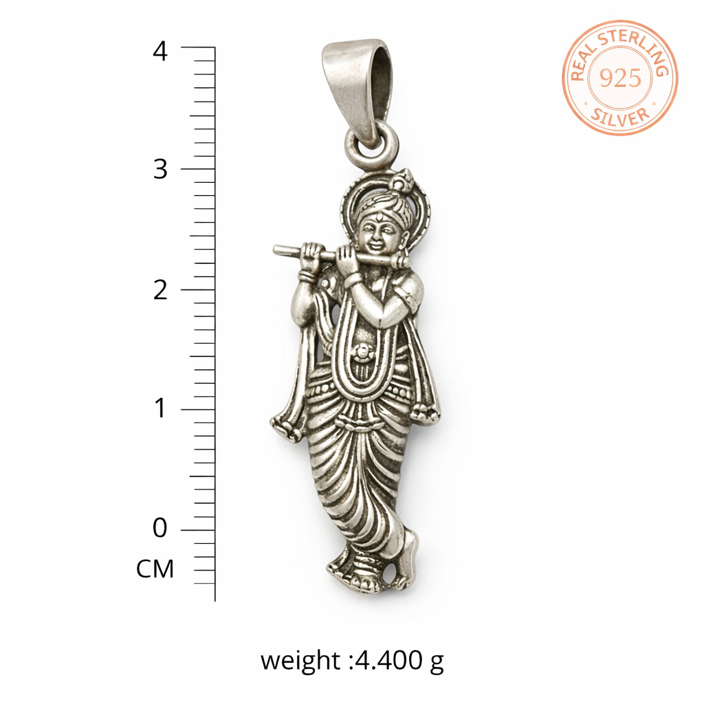 GlitzHeaven Divine 925 Sterling Silver Lord Krishna Flute Pendant – Symbol of Love, Peace & Devotion