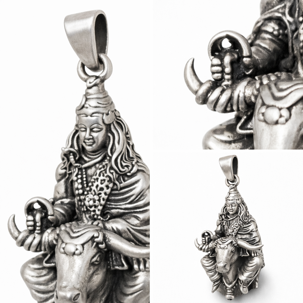 GlitzHeaven Divine 925 Sterling Silver Lord Shiva on Nandi Pendant – Symbol of Power, Devotion & Balance