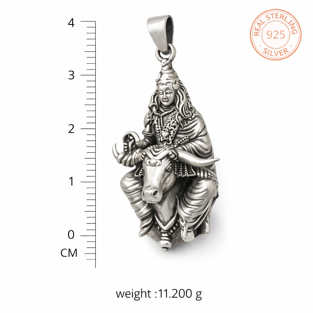 GlitzHeaven Divine 925 Sterling Silver Lord Shiva on Nandi Pendant – Symbol of Power, Devotion & Balance