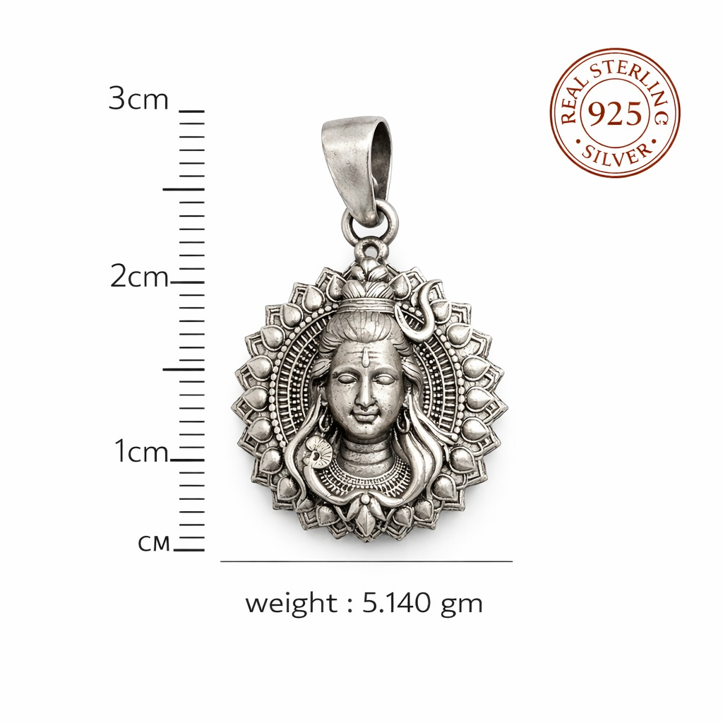 GlitzHeaven Divine 925 Sterling Silver Lord Shiva Face Pendant – Symbol of Peace, Power & Awakening