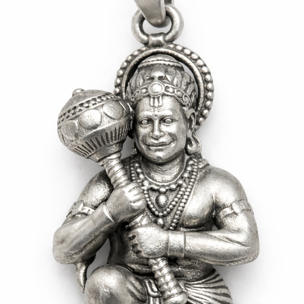 GlitzHeaven Divine 925 Sterling Silver Lord Hanuman Gada Pendant – Symbol of Strength, Courage & Protection