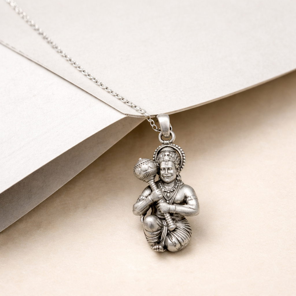 GlitzHeaven Divine 925 Sterling Silver Lord Hanuman Gada Pendant – Symbol of Strength, Courage & Protection