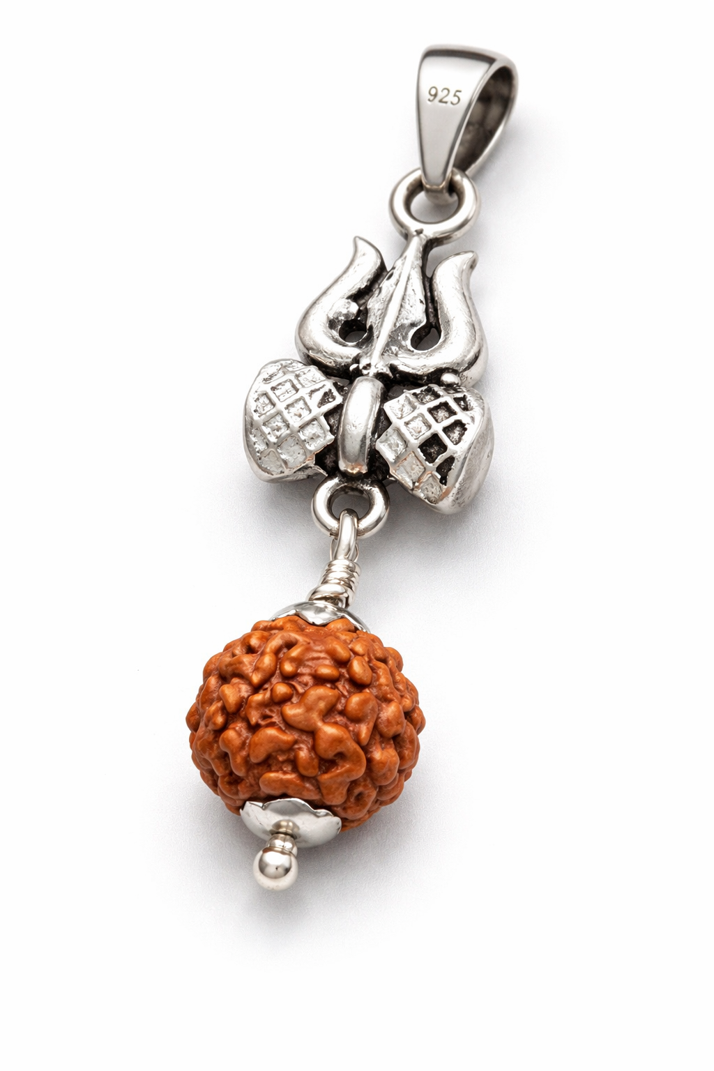 GlitzHeaven Divine 925 Sterling Silver Trishul with Rudraksha Pendant – Symbol of Protection, Power & Spiritual Energy