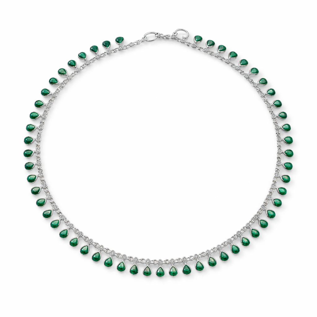 GlitzHeaven 925 Sterling Silver Emerald Green Teardrop Anklet